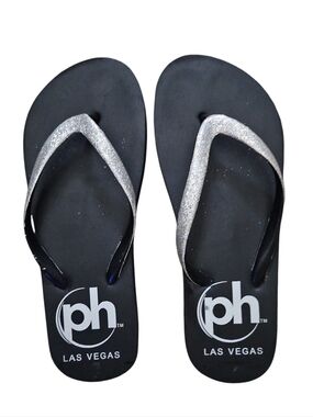 Planet Hollywood Las Vegas SZ5 Silver Glitter Black Flip-Flops